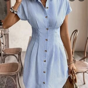 Blue Striped Button-Down Dress